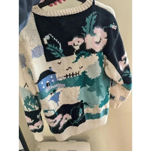 Vintage Women's Handknit Cottage Core Button Down Cardigan Sweater Medium - Picture 2 of 10